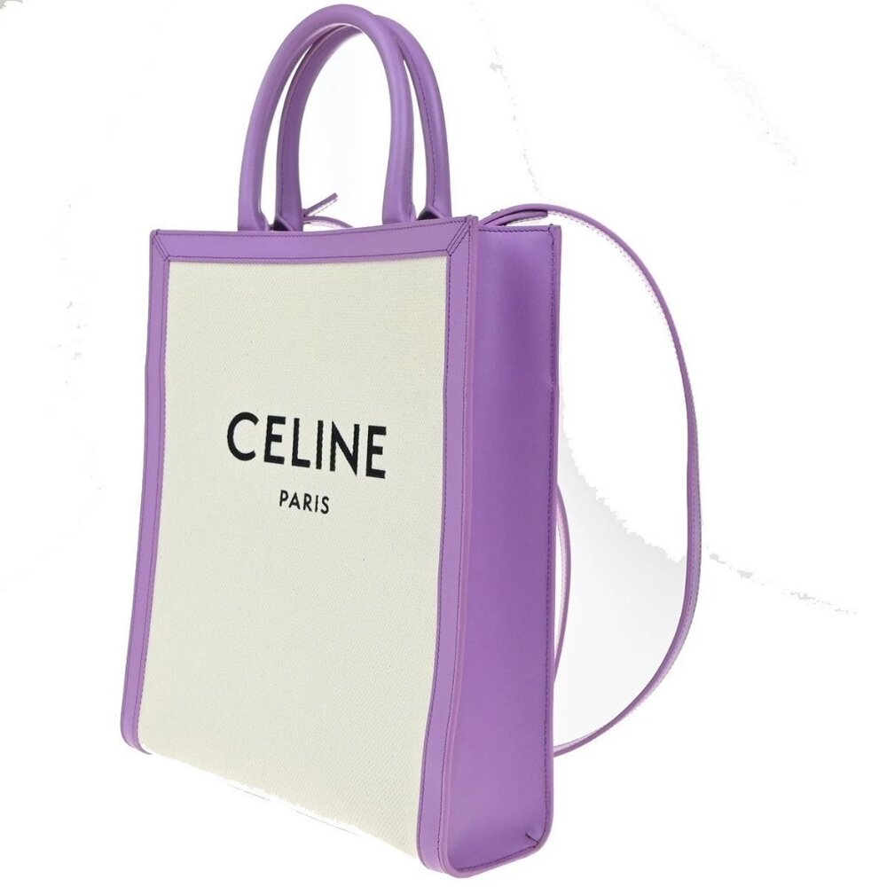 CELINE Vertical Cabas 2Way Shoulder Hand Tote Bag Canvas Leather Purple 21EG332 - Picture 2 of 15